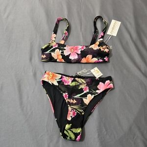 New TiniBikini Two Piece Bikini Swimsuit Multicolor Ribbed Size Medium Floral
